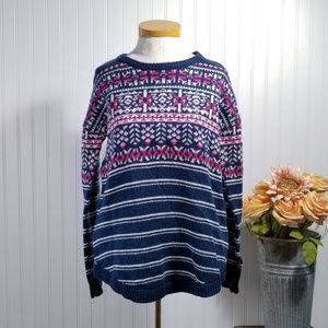 | le tigre | navy & pink fair isle sweater
